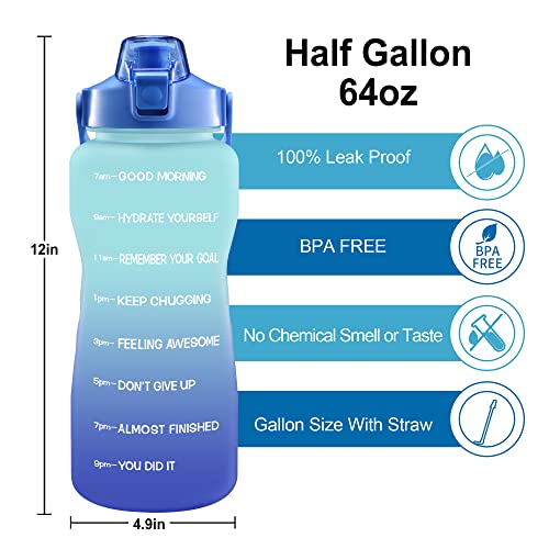 Eyq 64Oz Leakproof Free Drinking Water Bottle With Motivational Time Marker Bpa Free For Fitness, Gym And Outdoor Sports (Green/Blue Gradient) #TOP1