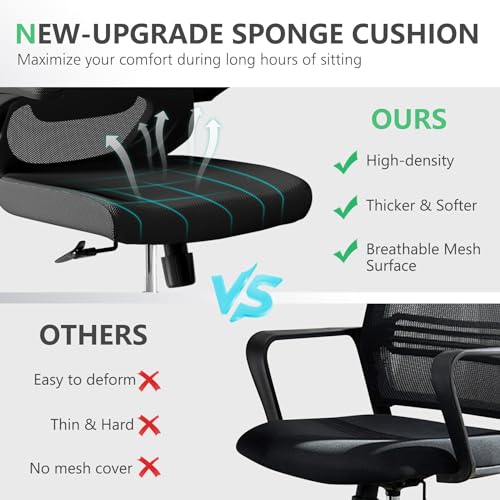 Image of Comfy Office Chair, Adjustable Lumbar Support Desk Chair, Black | Ergonomic Office Chair with Flip-up Armrests, 400LBS Capacity Breathable Mesh Computer Chair for Home Offices, Study, Gaming