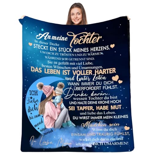 Kuscheldecke Personalisierte Decke An Meine Tochter,Mutter für Töchter Deutsche Nachricht Briefdecke Positiv Ermutigen Wohndecke für Couch Bett Tv-Decken Geschenk(Mutter zu Tochter J,150×200cm)