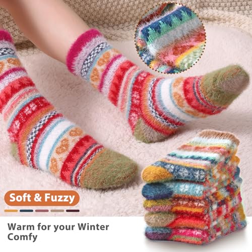Image of SISOSOCK 5 Pairs Fuzzy Soft Cozy Comfortable Socks for Women, Casual Sleep Comfy Socks, Perfect Warm Winter Gifts for Women