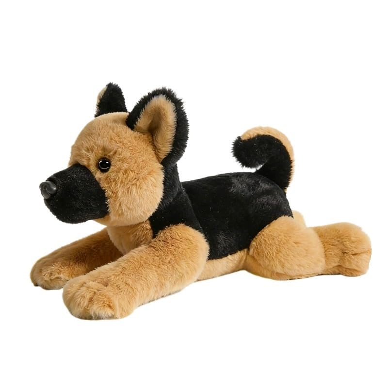 Chiot Berger Allemand couché en peluche, une poupée douce pour réconforter les enfants
