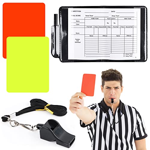 RUNEAY Schiedsrichter Set,Schiedsrichter Trillerpfeife Gelbe und Rote Karte Spielberichtsbögen mit Bleistift Fußball Zubehör für FußBallspiel Schulsport Sporttraining
