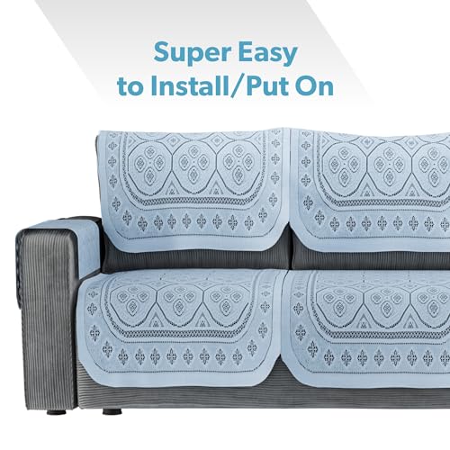 Image of Kuber Industries Soft Net Cotton Sofa Cover 5 Seater Set with Arms for Living Room | Sofa Protector Cover for Home Decor Protection | Galaxy 4 Way Design - Grey