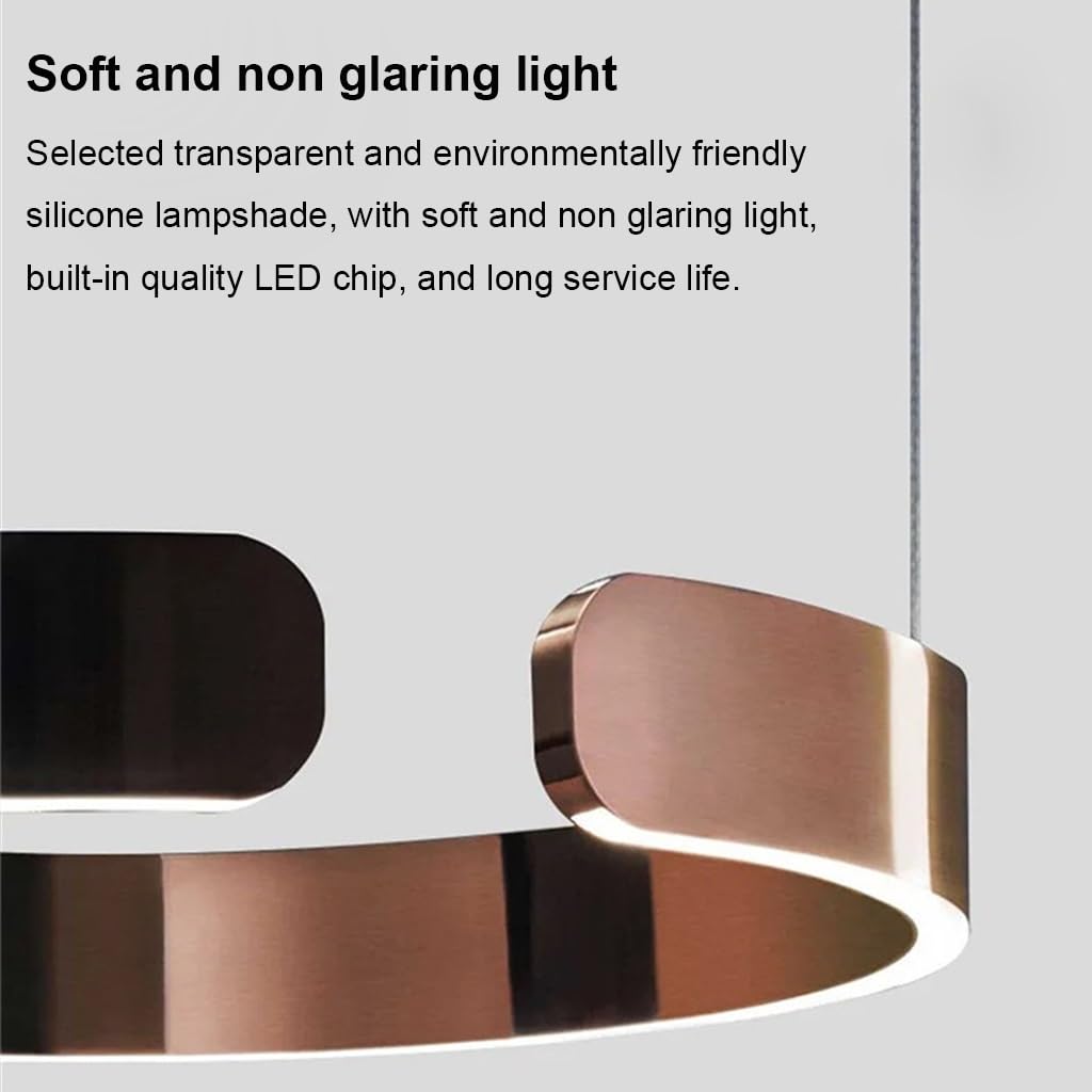 Lampa Wisząca LED Z Pierścieniem Schody Nowoczesna Funkcją Ściemniania Salonu Metalowa Ocynkowana Lampa Regulacją Wysokości Do Stołu Jadalnego Sypialnia Kuchnia Salon(Rose gold,60cm)
