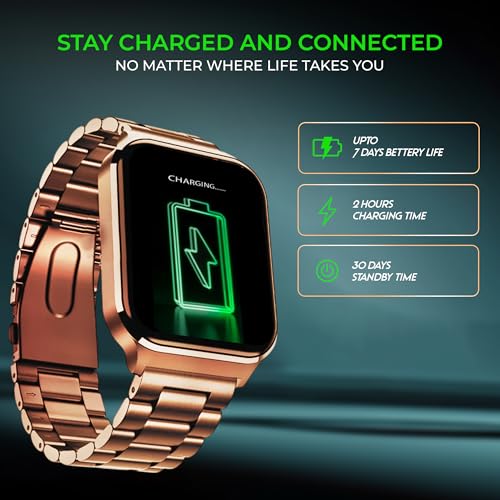Image of PunnkFunnk Nexoro 2.01 inch Smartwatch for Men & Women Bluetooth Call, Heart Rate, SpO2, Sleep & 100+ Sports Modes, IP68 Waterproof, Compatible with Android & iPhone (Metal Gold)