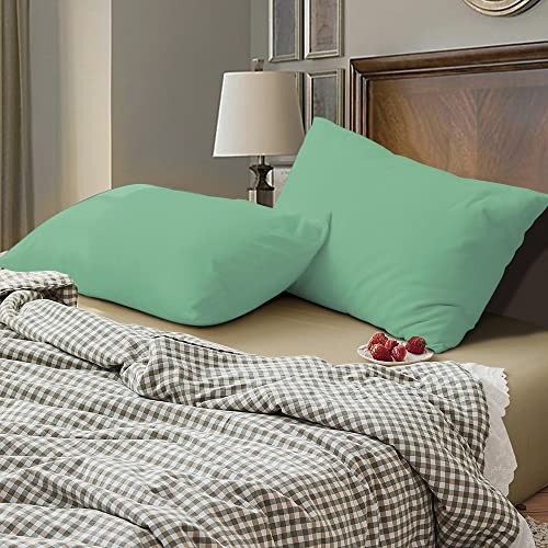 Image of Soft Pillow Covers 18 x 32 Inches - 100% Egyptian Cotton 400 Thread Count Set of 2 Pillow Cover Set Envelope Closure Hotel Quality Pillowcase - Sea Green