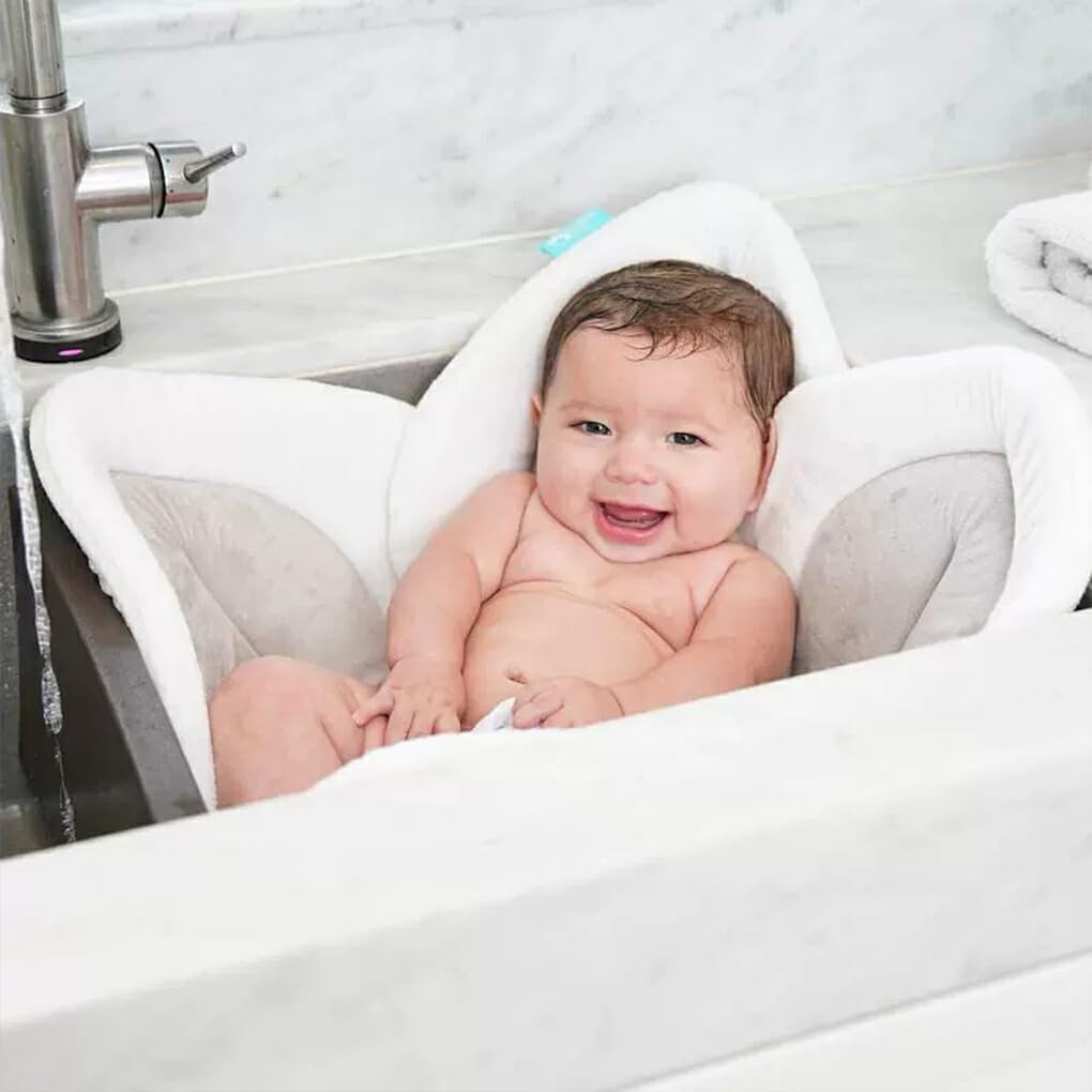 Coussin de Bain Bébé Doux et Confortable, Tissu Heureux et détendu, Bain Fleur Siège de Bain Bébé Tapis de Siège en Maille, Côté Blanc, 80cm
