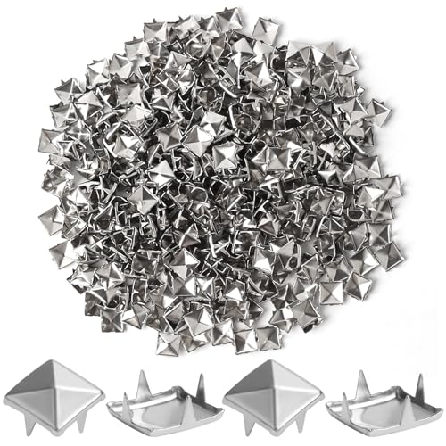 SBYURE 1000 Pieces 10mm Silver Studs for Clothing Four-jaw Square Spikes for Crafts Punk Metal Spike Studs for Leather Jacket Bag Dog Collar
