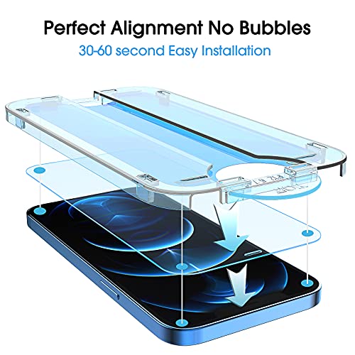 Image of amFiIm OneTouch for iPhone 12 Pro Max Screen Protector 6.7 inch Tempered Glass | Auto-Alignment, 30s Install, Bubble Free, 9H Hardness, Scratch & Drop Protection, HD Clear, Case Friendly, 2 Pack (12P-6.7'')