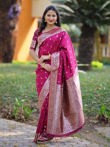 Image of SGF11 Women's Kanjivaram Pure Soft Silk Saree For Women Pure Golden Zari With Blouse Piece