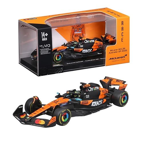 Bburago - McLaren F1 MCL39 2025#81 Piastri, Auto Diecast in Scala 1:43 con Teca Espositiva, Replica Dettagliata F1 McLaren, Basetta Inclusa, Licenza Ufficiale, EtĂ Consigliata 14+ Anni