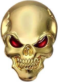 Kaber Egypt 2020 Kaber Egypt 3D Metal Car Logo Emblem Sticker Decal Sticker Decal - Large Size 8cm Long by 5.5cm - Skull Gold Red Eye