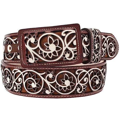 D'CLASSICOS Mens Western Cowboy lazer cut Belt Cinto Charro Corte Laser