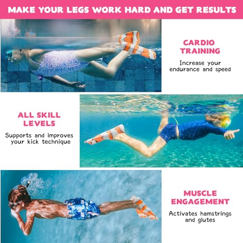 Kids Swim Fins,Short Youth Swim Flippers for Kids Swimming Training Fins for Lap Swimming Pool Snorkeling for Children Girls Boys Beginner - Thumbnail 5
