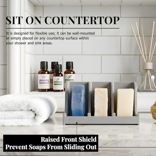 Image of Soap Holder for Shower Wall, 3-Compartment Soap Dish [Patent Pending] | For Shampoo, Conditioner and Body Soap, Fast Draining & Rust-Proof, Strong Adhesive for Long-Term Bathroom Use & Freestanding