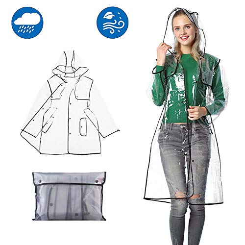 Qivange Raincoat Women Girls Adult Transparent Clear EVA Rain Coat Jacket Reusable Portable