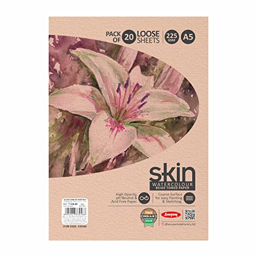 Image of Anupam Skin Watercolour Beige Toned Paper - Acid Free - Cold Press Paper - 20 Loose Sheet - 225 GSM - A5