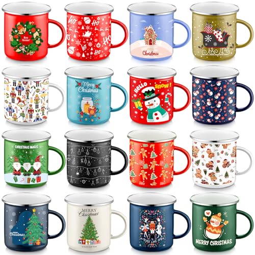 Set de 16 tazas esmaltadas de Navidad 12 oz estilo fashion miniatura 1