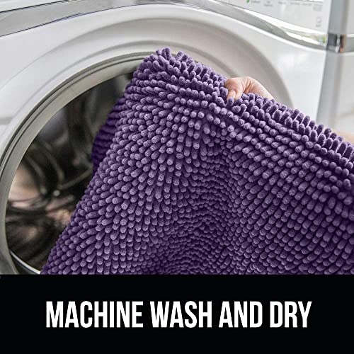 Image of Gorilla Grip Shaggy Chenille Square U-Shape Contoured Mat for Base of Toilet, 22.5x19.5 Size, Machine Wash and Dry, Soft Plush Absorbent Contour Carpet Mats for Bathroom Toilets, Purple