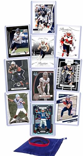 New England Patriots Cards: Drake Maye, Stefon Diggs, Hunter Henry, Rhamondre Stevenson, Kendrick Bourne, Kyle Williams, Demario Douglas, Drew Bledsoe, Tom Brady, Julian Edelman ASSORTED Football Stars & GOATs Trading Card & Wristbands Gift Pack