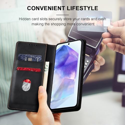 Image of Jasonyu Flip Wallet Case for Samsung Galaxy A55,Black