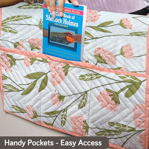 Image of Amazon Basics Printed Quilted Reversible Sofa Topper | 1 Seater | Dual-Tone Design | 175Cm X 60Cm | 325 GSM | Color - Green-Pink, Polyester Blend