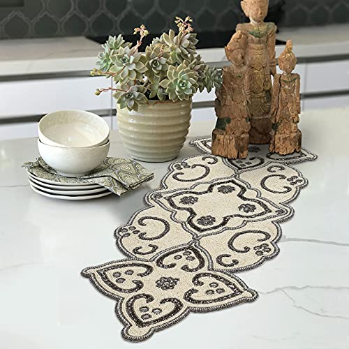 Beaded Table Runners 36 Inch, 13X36 Inch Grey Ivory, Christmas Glitz Decorative Table Runner Placemats, Farmhouse Table Runner - A Beautiful Complement To Your Dinner Table Décor #TOP3