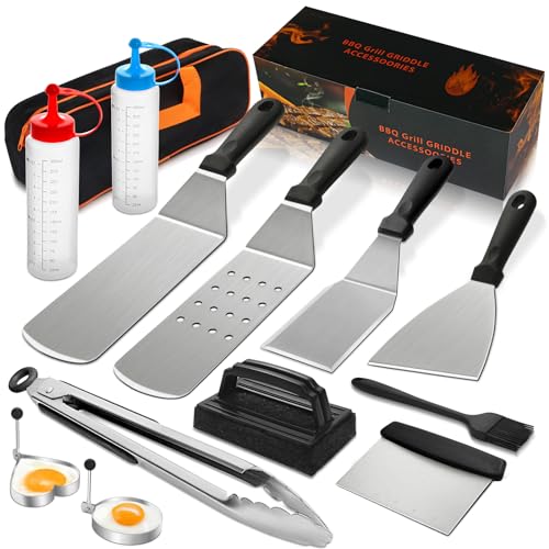 Comparison: Best Utensils For Blackstone Griddle 6 14PCS Griddle Accessories Kit, Flat Top Grill Accessories Set for Blackstone and Camp Chef, Grill Spatula Set with Enlarged Spatulas, Scraper for Outdoor Barbecue