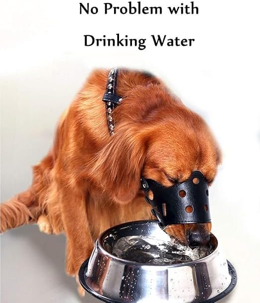 Pet Adjustable Dog Muzzle, Anti Bite Bark, Allow Drink, Soft Leather, 1 Piece, Color May Vary, Large