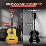 PYLE 36" Classical Acoustic Guitar Kit- 3/4 Size Yellow Gloss, 6 Nylon Strings, w/Bag, Tuner, Extra Strings, Picks, Strap- Kids, Adults-Right Handed