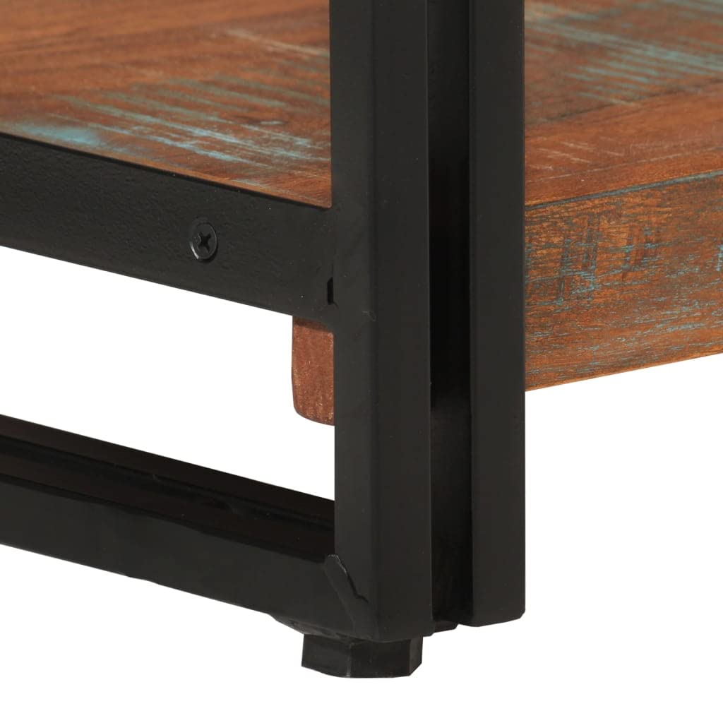 Librería con 3 compartimentos de madera maciza reciclada y hierro en estilo industrial y diseño retro, estantería de madera envejecida de 77 x 30 x 80 cm con 3 estantes y marco de acero con