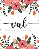 Val: Notebook  Libreta  Cahier  Taccuino  Notizbuch: 110 pages paginas seiten pagine: Modern Florals First Name Notebook in Coral, Pink & Orange on White ACH552c