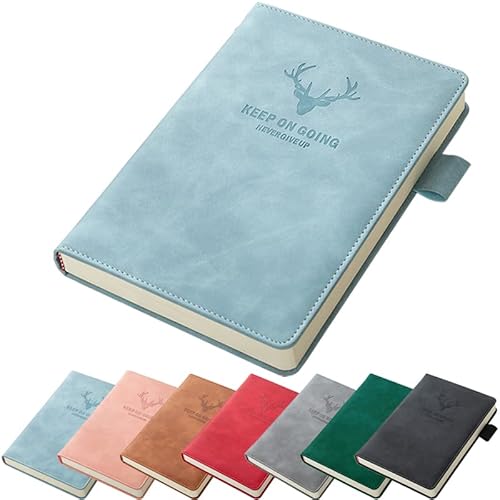 A5 Leather Ruled Notebook Elegant Business Notebook/Notepad, Journal with Pen Loop,180 Sheets of Paper Perfect for Office School Home (Light Blue)