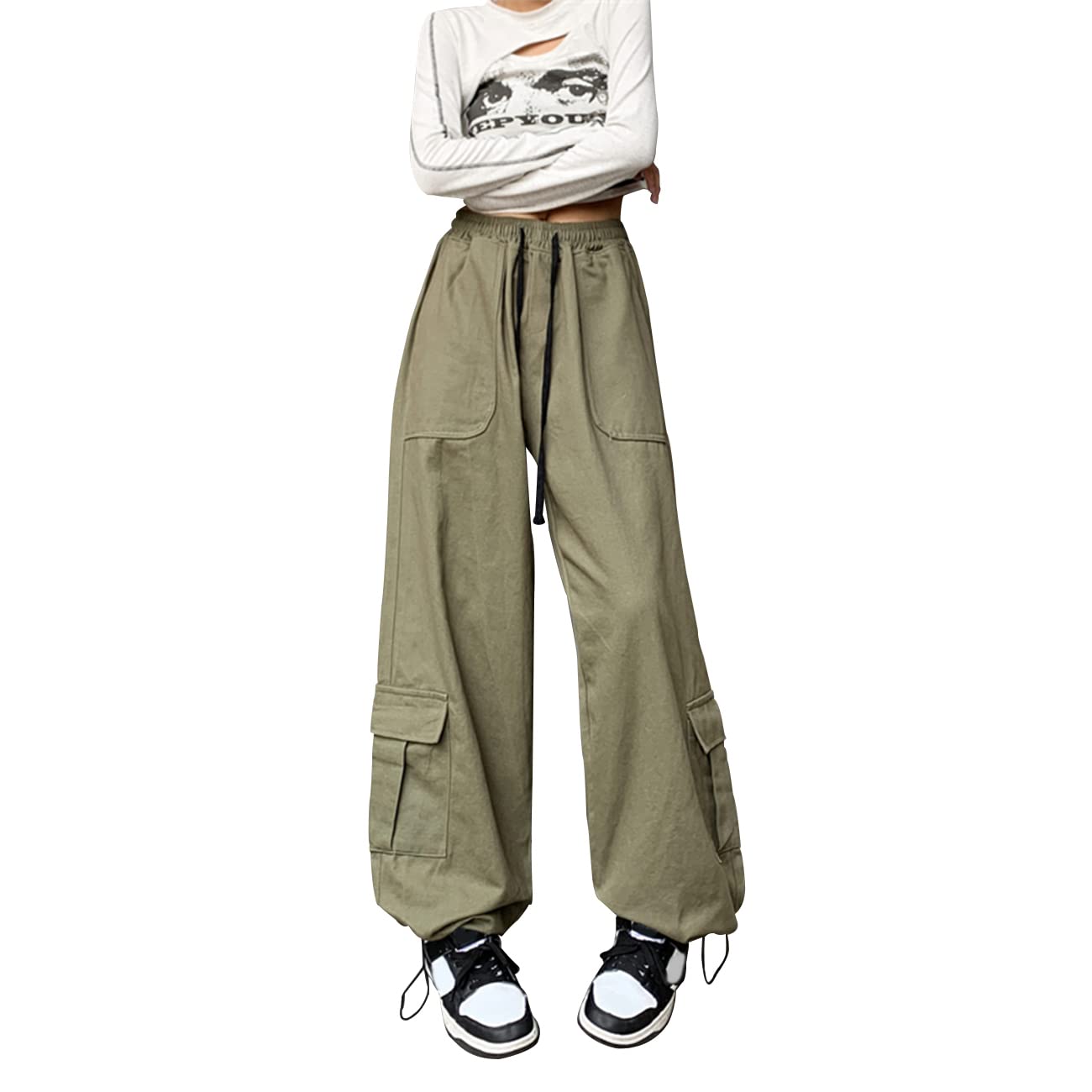 Linsennia Cargo Pants Women Y2k Wide Leg Parachute Pants