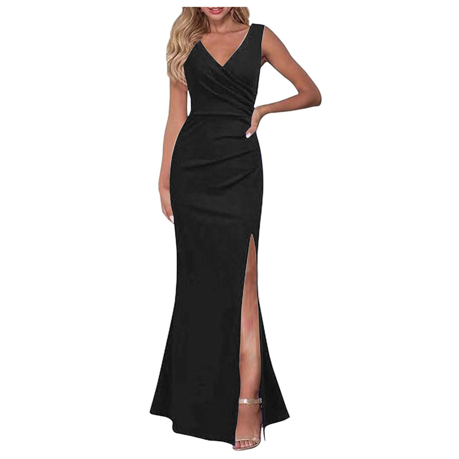 Robe de soirée col en V confortable et longue pour masquer les complexes - 4
