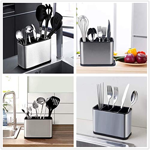 Kesol Kitchen Utensil Holder, Stainless Steel Utensil Drying Rack Flatware Holder Sinkware Caddy Countertop Organizer With 4 Divided Compartments, Rust Proof #TOP2