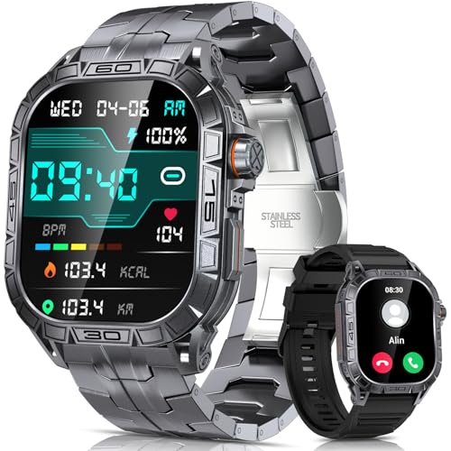 Military Smart Watch for Men with Bluetooth Call, 1.96