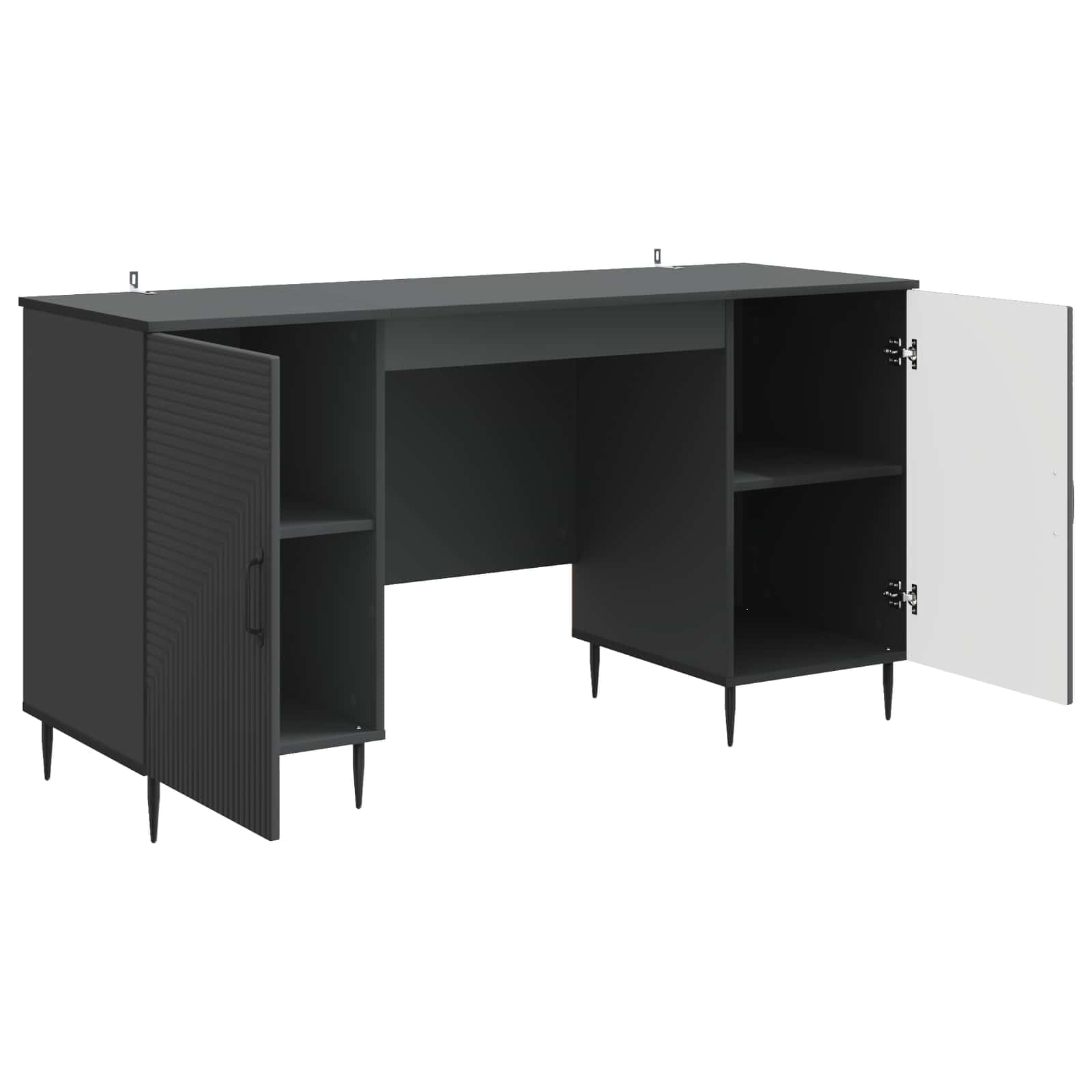 Scrivania nero in legno ingegnerizzato 142,5 x 50 x 75 cm con ripiani e porte girevoli per ufficio studio casa smartworking gaming