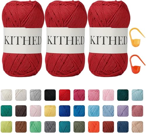 Image of Cotton Yarn，10.5oz，526yard，3 Pack ，Soft Yarn for Crocheting and Knitting (75 Red)
