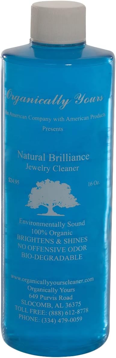 Jewelry Cleaner | Refill Bottle with Natural Solution for Sterling Silver, Gold, Diamond | Gently Polish and Remove Tarnish with Single Dip from Wedding Ring, Earring, Watch | 16oz.