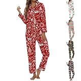 Cexiakong Schlafanzug Damen lang Weihnachts Schlafanzug Weihnachten Pyjama Damen Herren...