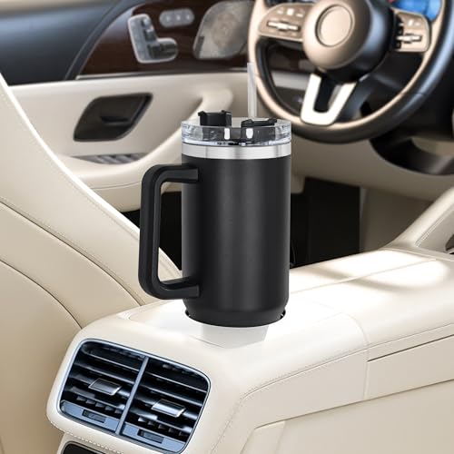 FECBK Thermobecher mit Strohhalm, Henkel und 2 Deckeln 1,2L, Schwarz – Ansicht 6