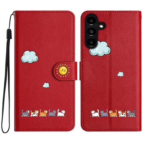 ALSDKEZI Samsung Galaxy A55 5G ケース 手帳型 可愛い 猫柄 ギャラクシー A55 5G 携帯カバー 動物柄 純色シンプルデザイン スマホケース おしゃれ カード入れ 財布型 Galaxy A55 5G SC-53E 女性 人