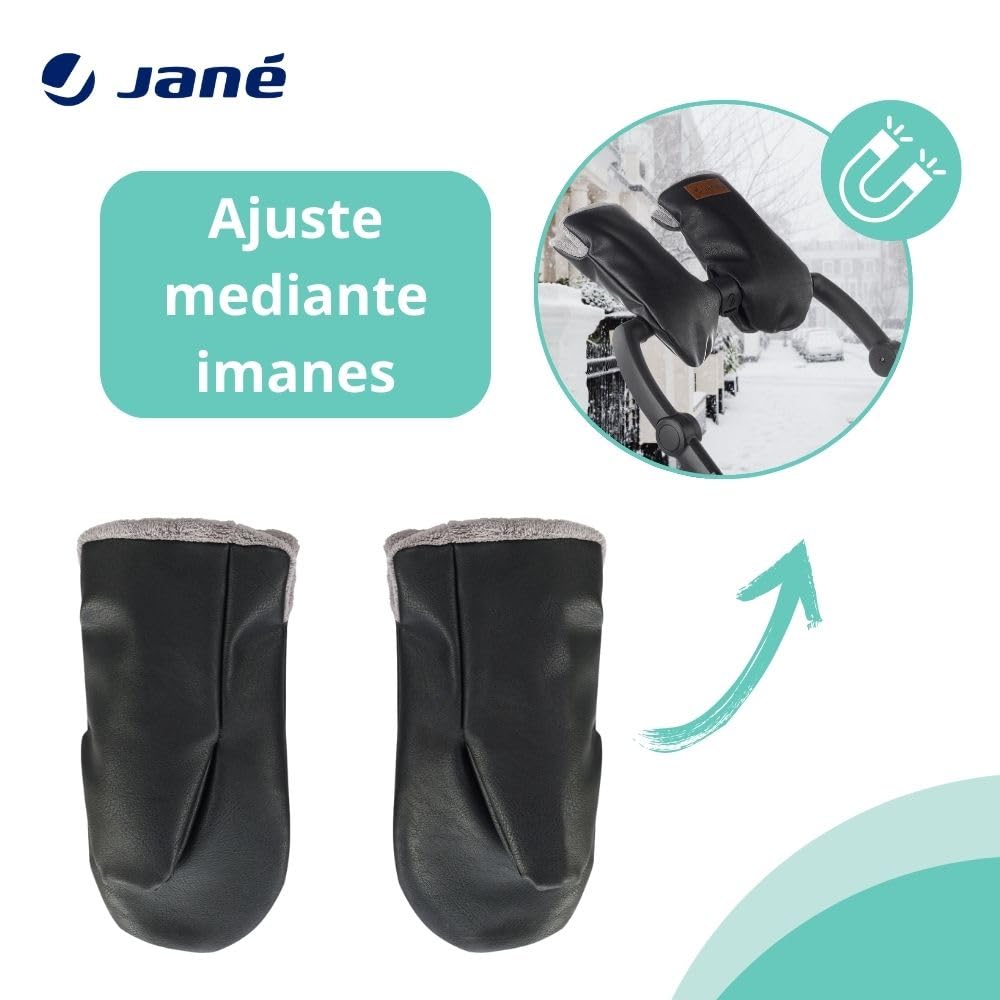 Jané Manoplas Carrito Bebé Invierno, Impermeables y Cortaviento, Forro Polar Interior, Sistema Imantado, Universales, Negro