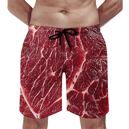 Beef Steak Texture Meat Men's Board Shorts Quick Dry Swim Trunks with Pockets Beach Trunks Bathing Suits
