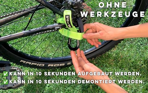 BIKE AND DOG - Fahrrad-Hundeleine, werkzeuglose Befestigung, spezielles Geschirr als Option, inklusive 2 Fahrradbändern. Patentiert. (Gelb)