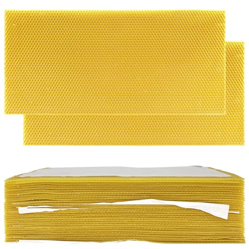 NUOMIC 30PCS Natural Beeswax Foundation Sheets for Bee Hive Wired Frames Multi Purpose Beeswax Sheets for Candle Making Crafts Models and DIY Projects