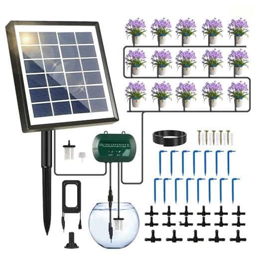 Breeze Touch 50FT Automatic Solar Drip Irrigation System, Drip Irrigation Kit with 12 Timing Modes, Supported 15 Pots, Indoor/Outdoor Irrigation System for Garden, Balcony & Patio Watering System