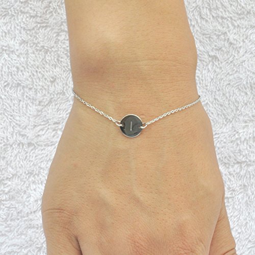 Image of HUAN XUN Stainless Steel Engraved Initial Bracelet Adjustable, 7.87 inch