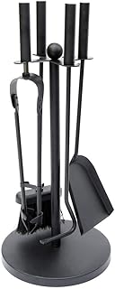 Fire Vida 5 Piece Warwick Fireplace Companion Set – Black Cast Iron Fireside Tool Kit with Stand – Includes Poker, Tongs, Shovel & Brush – Ideal for Wood Burners, Fire Pits & Coal Stoves